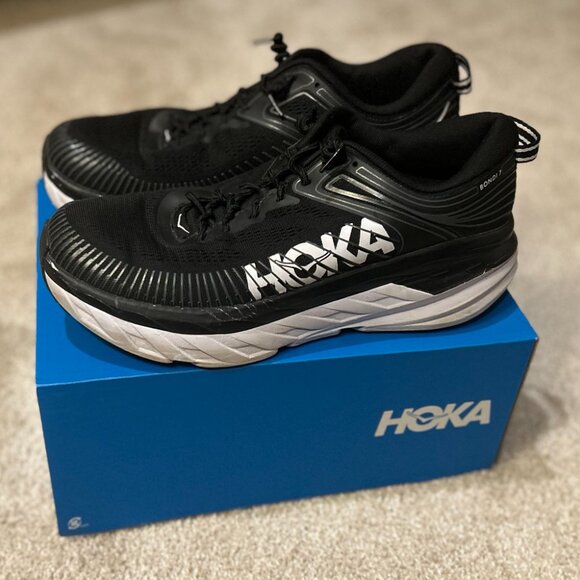 HOKA ONE ONE Women’s Bondi 7 Running Shoes – Black/White, Sz 9, Great Condition - Picture 1 of 5